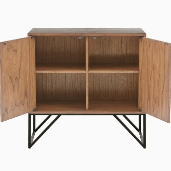 Cabinets & Sideboards-Kirkland's Home Brown Wood Frame Metal Base 2-Door Cabinet