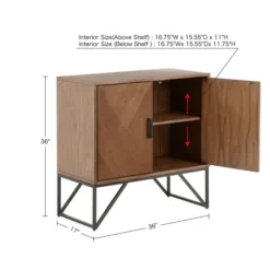 Cabinets & Sideboards-Kirkland's Home Brown Wood Frame Metal Base 2-Door Cabinet