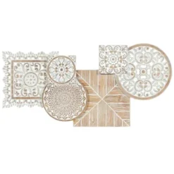Wall Plaques-Kirkland's Home Brown Wood Geometric Layered Shapes Wall Plaque Brown/White