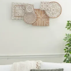 Wall Plaques-Kirkland's Home Brown Wood Geometric Layered Shapes Wall Plaque Brown/White