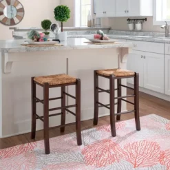 Bar Stools & Counter Height Stools-Kirkland's Home Brown Wood Grass Backless 2-Pc. Counter Stool Set Tan
