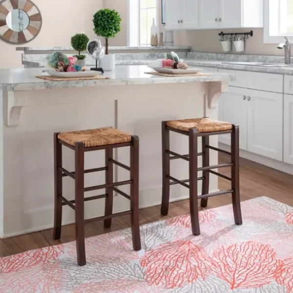Bar Stools & Counter Height Stools-Kirkland's Home Brown Wood Grass Backless 2-Pc. Counter Stool Set Tan
