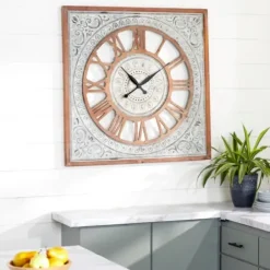 Clocks-Kirkland's Home Brown Wood Gray Metal Cutout Wall Clock