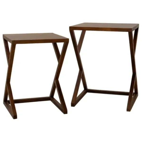 Accent & End Tables-Kirkland's Home Brown Wood Nesting Accent Tables, Set Of 2