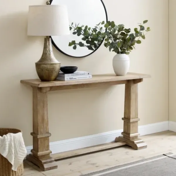 Console Tables-Kirkland's Home Brown Wood Pedestal Base Console Table
