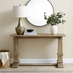 Console Tables-Kirkland's Home Brown Wood Pedestal Base Console Table