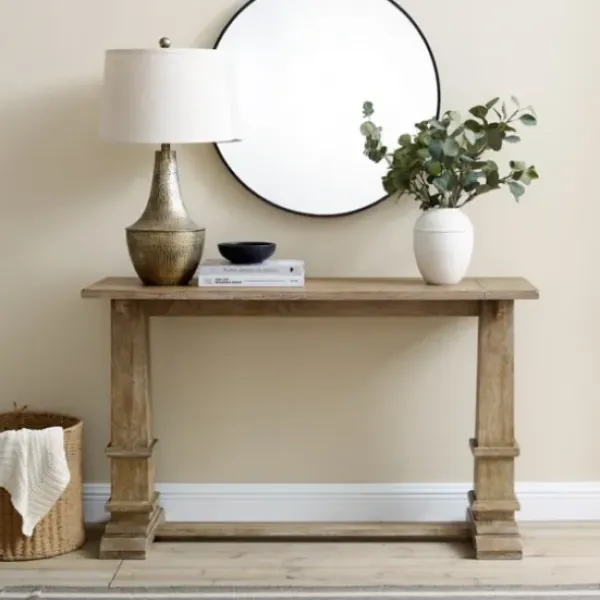Console Tables-Kirkland's Home Brown Wood Pedestal Base Console Table