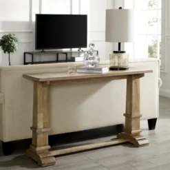 Console Tables-Kirkland's Home Brown Wood Pedestal Base Console Table