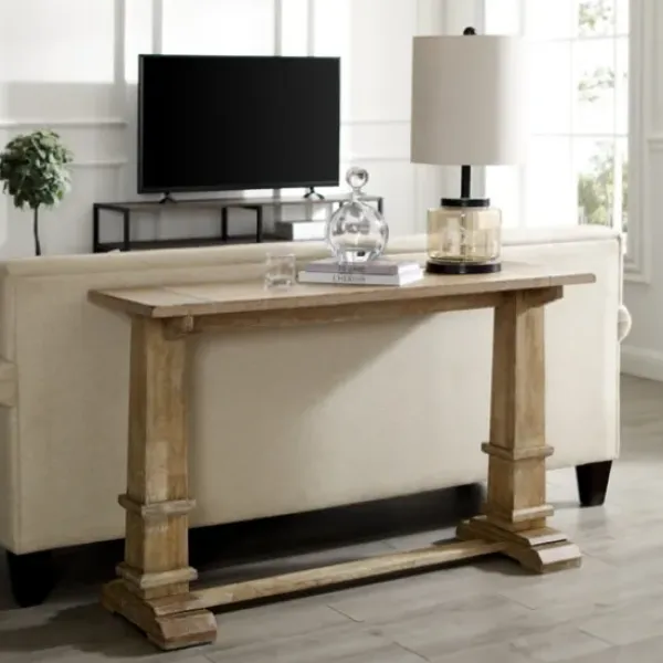 Console Tables-Kirkland's Home Brown Wood Pedestal Base Console Table