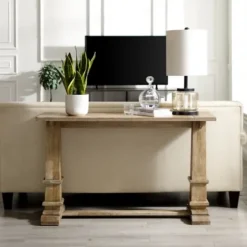Console Tables-Kirkland's Home Brown Wood Pedestal Base Console Table