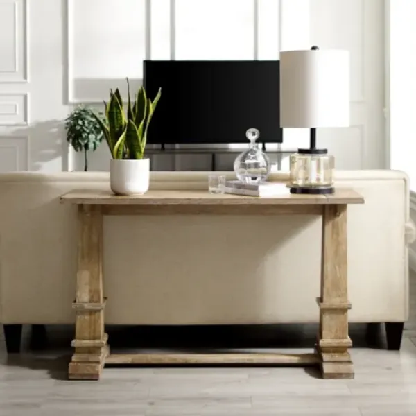 Console Tables-Kirkland's Home Brown Wood Pedestal Base Console Table