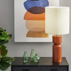 Table Lamps-Kirkland's Home Brown Wood Pleated Shade Table Lamp White