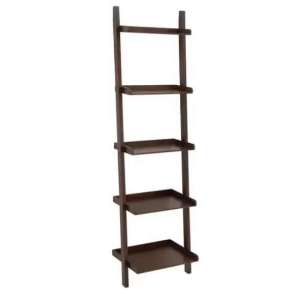 Bookshelves-Kirkland's Home Brown Wooden Five-Tier Ladder Bookshelf