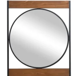 Framed Mirrors-Kirkland's Home Brown Wooden Slats Round Frame Mirror
