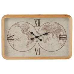 Clocks-Kirkland's Home Brown World Map Rectangular Wall Clock
