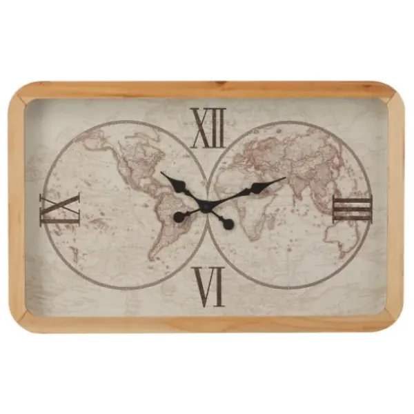 Clocks-Kirkland's Home Brown World Map Rectangular Wall Clock