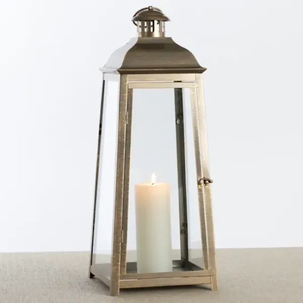 Lanterns-Kirkland's Home Brushed Ecru Lantern, 23 In. Gold
