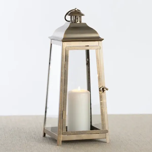Lanterns-Kirkland's Home Brushed Ecru Lantern, 16 In. Gold