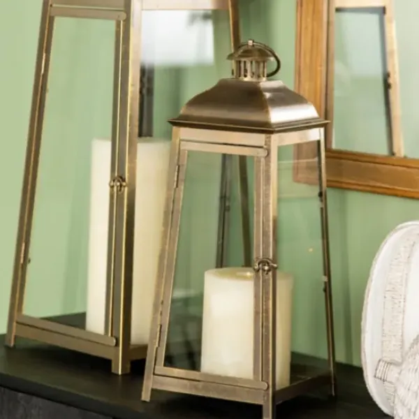 Lanterns-Kirkland's Home Brushed Ecru Lantern, 16 In. Gold