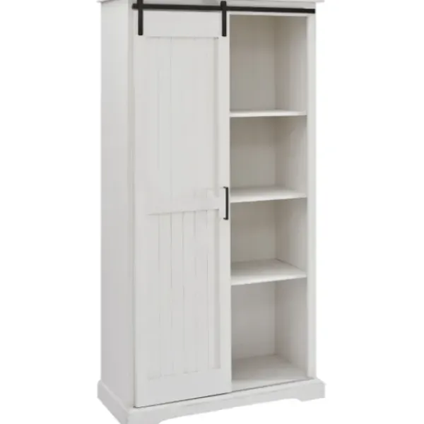 Cabinets & Sideboards-Kirkland's Home Brushed Grooved Sliding Door Cabinet White
