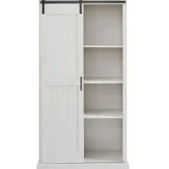 Cabinets & Sideboards-Kirkland's Home Brushed Grooved Sliding Door Cabinet White