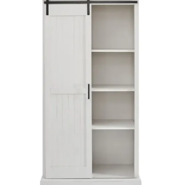 Cabinets & Sideboards-Kirkland's Home Brushed Grooved Sliding Door Cabinet White