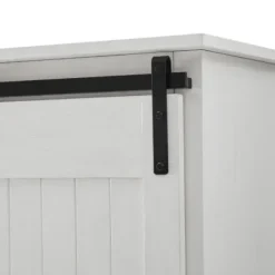 Cabinets & Sideboards-Kirkland's Home Brushed Grooved Sliding Door Cabinet White