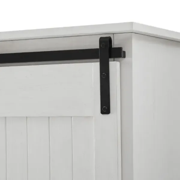 Cabinets & Sideboards-Kirkland's Home Brushed Grooved Sliding Door Cabinet White