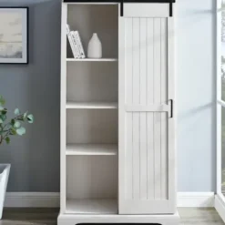 Cabinets & Sideboards-Kirkland's Home Brushed Grooved Sliding Door Cabinet White