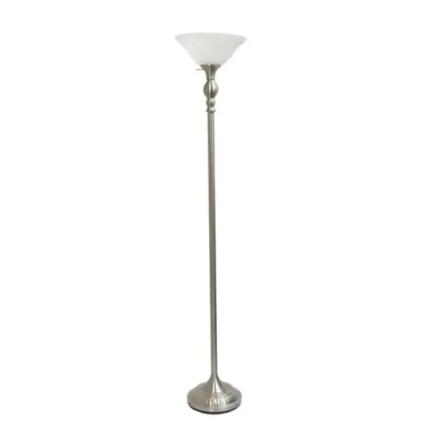 Floor Lamps-Kirkland's Home Brushed Nickel And Marbleized Glass Torchiere Silver