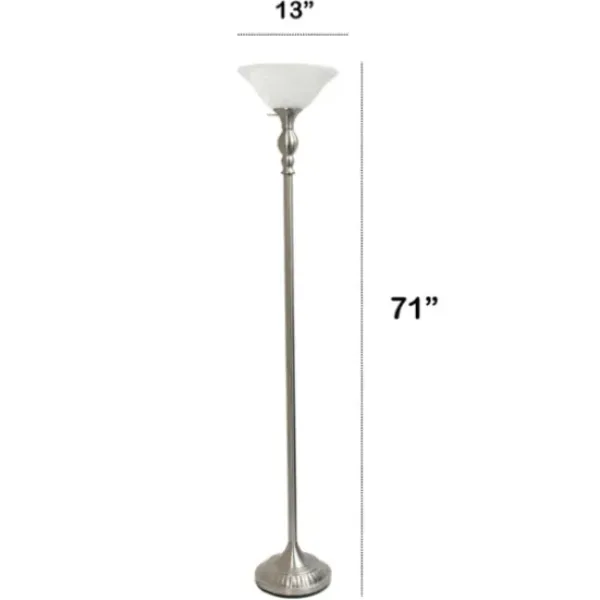 Floor Lamps-Kirkland's Home Brushed Nickel And Marbleized Glass Torchiere Silver