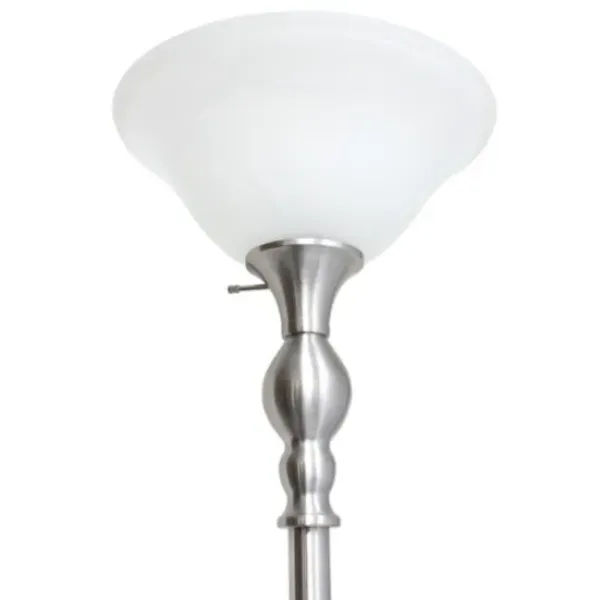 Floor Lamps-Kirkland's Home Brushed Nickel And Marbleized Glass Torchiere Silver