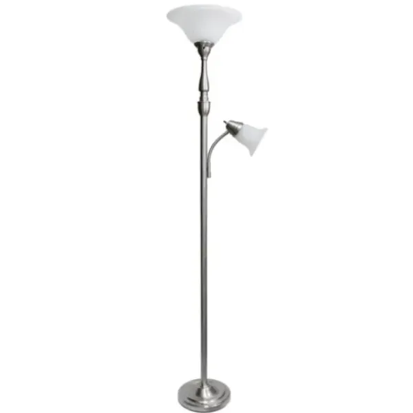 Floor Lamps-Kirkland's Home Brushed Nickel Base Marble Glass Shade Floor Lamp Gray