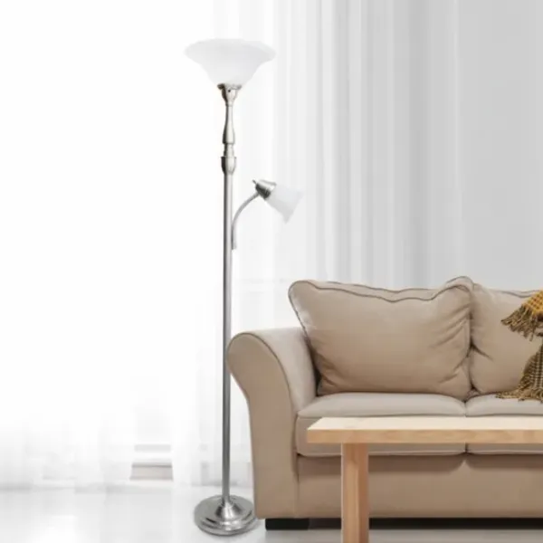 Floor Lamps-Kirkland's Home Brushed Nickel Base Marble Glass Shade Floor Lamp Gray