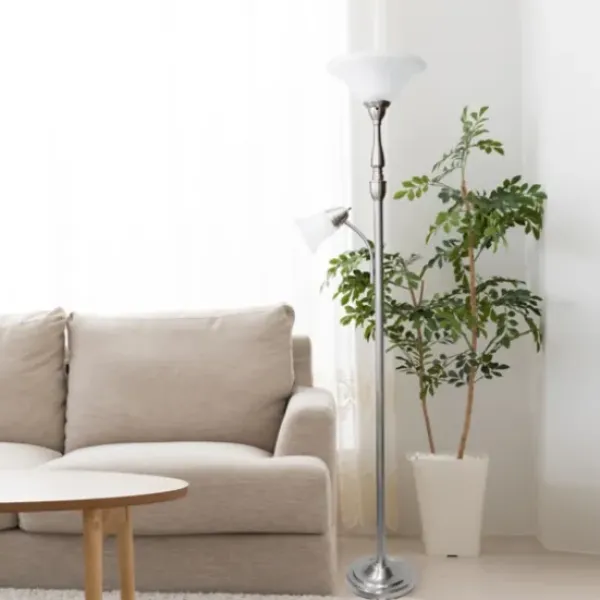 Floor Lamps-Kirkland's Home Brushed Nickel Base Marble Glass Shade Floor Lamp Gray
