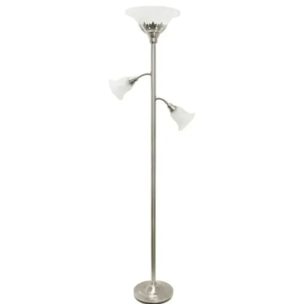 Floor Lamps-Kirkland's Home Brushed Nickel 3-Scallop Glass Floor Lamp Gray