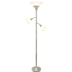 Floor Lamps-Kirkland's Home Brushed Nickel 3-Scallop Glass Floor Lamp Gray