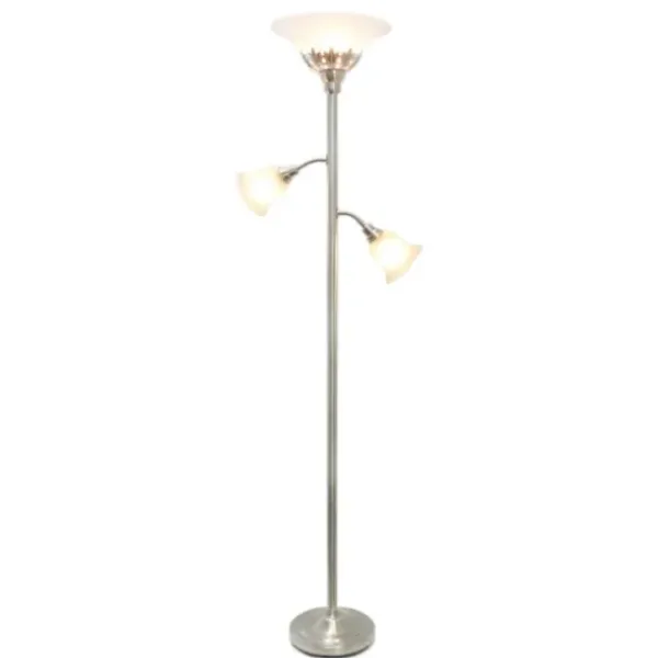 Floor Lamps-Kirkland's Home Brushed Nickel 3-Scallop Glass Floor Lamp Gray