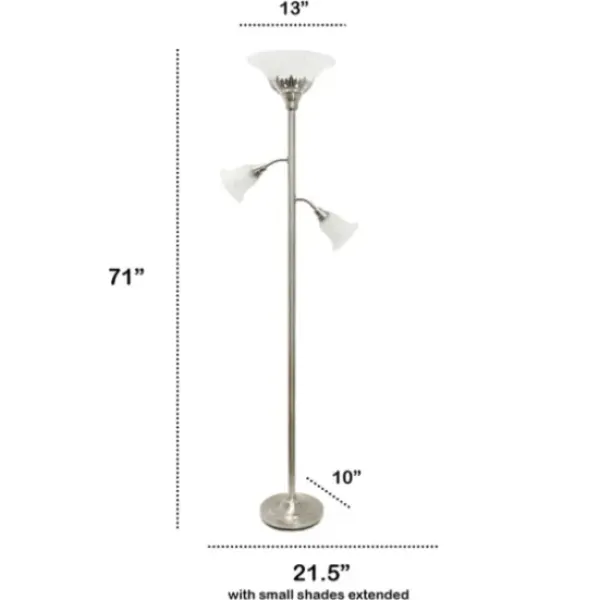 Floor Lamps-Kirkland's Home Brushed Nickel 3-Scallop Glass Floor Lamp Gray
