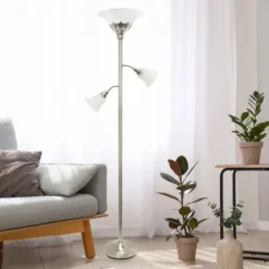 Floor Lamps-Kirkland's Home Brushed Nickel 3-Scallop Glass Floor Lamp Gray