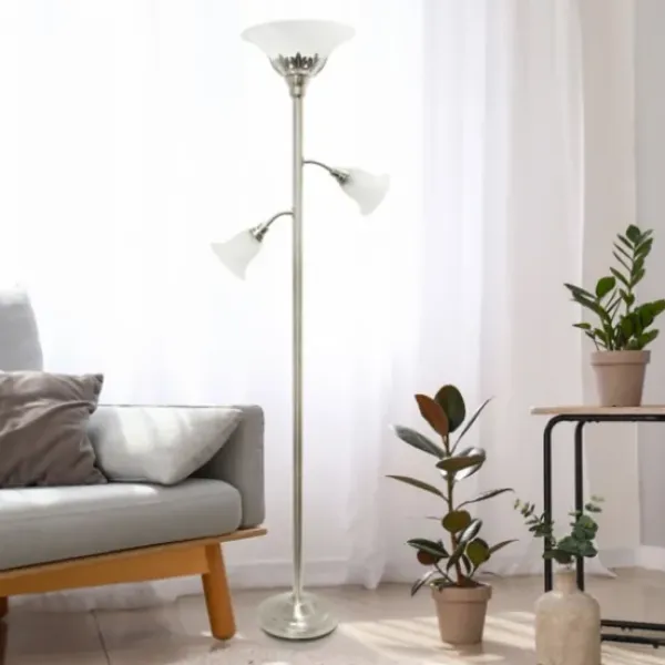 Floor Lamps-Kirkland's Home Brushed Nickel 3-Scallop Glass Floor Lamp Gray