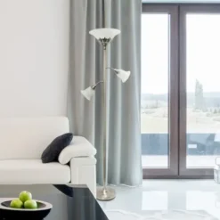 Floor Lamps-Kirkland's Home Brushed Nickel 3-Scallop Glass Floor Lamp Gray