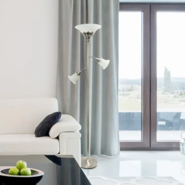 Floor Lamps-Kirkland's Home Brushed Nickel 3-Scallop Glass Floor Lamp Gray