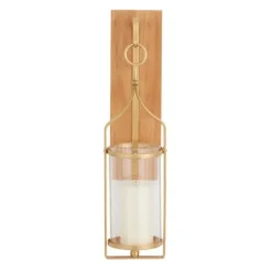Sconces-Kirkland's Home Brushed Poplar Wood Sconce Gold