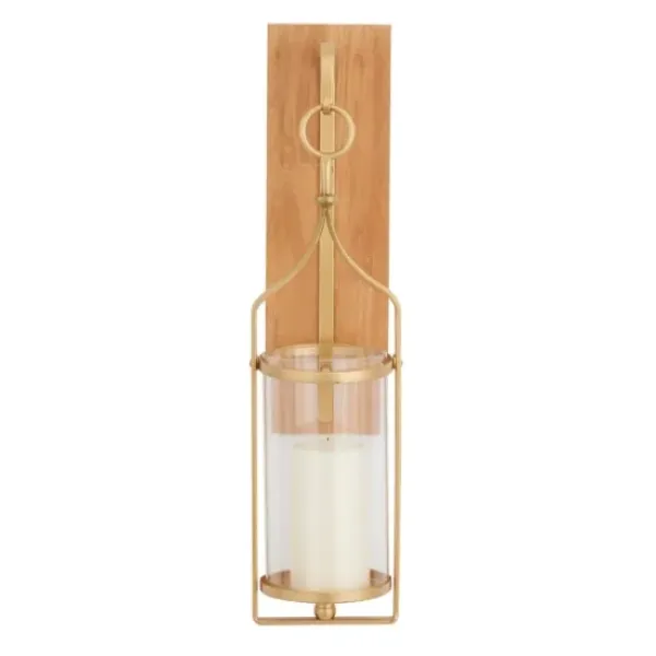 Sconces-Kirkland's Home Brushed Poplar Wood Sconce Gold