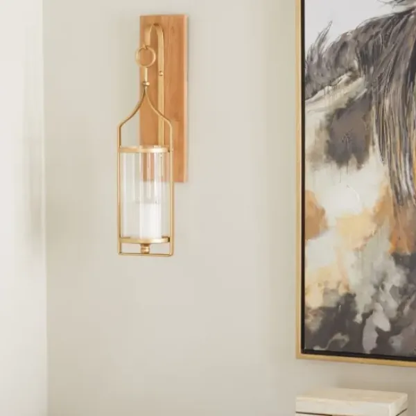 Sconces-Kirkland's Home Brushed Poplar Wood Sconce Gold