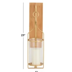 Sconces-Kirkland's Home Brushed Poplar Wood Sconce Gold