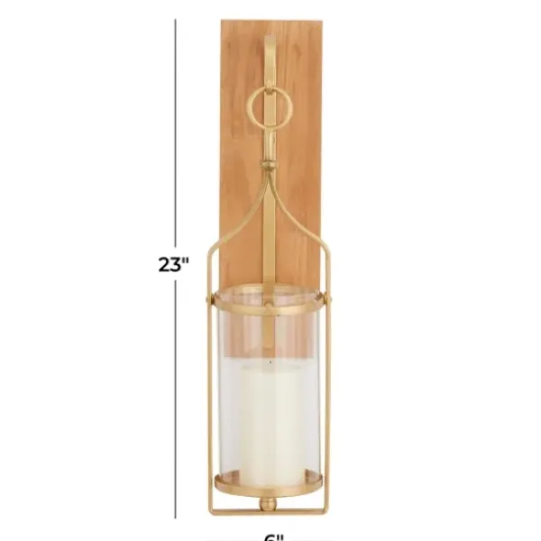 Sconces-Kirkland's Home Brushed Poplar Wood Sconce Gold
