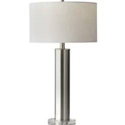 Table Lamps-Kirkland's Home Brushed Steel Cylinder Table Lamp White