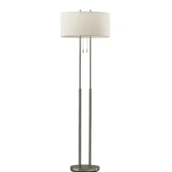 Floor Lamps-Kirkland's Home Brushed Steel Double-Bulb Oval Floor Lamp Ivory